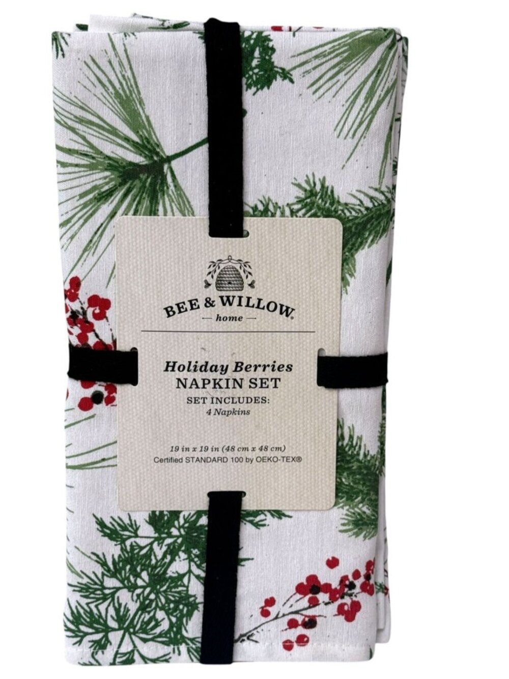 Bee & Willow Holiday Berries Napkins Set of 4 Cotton Blend Fabric Christmas NWT